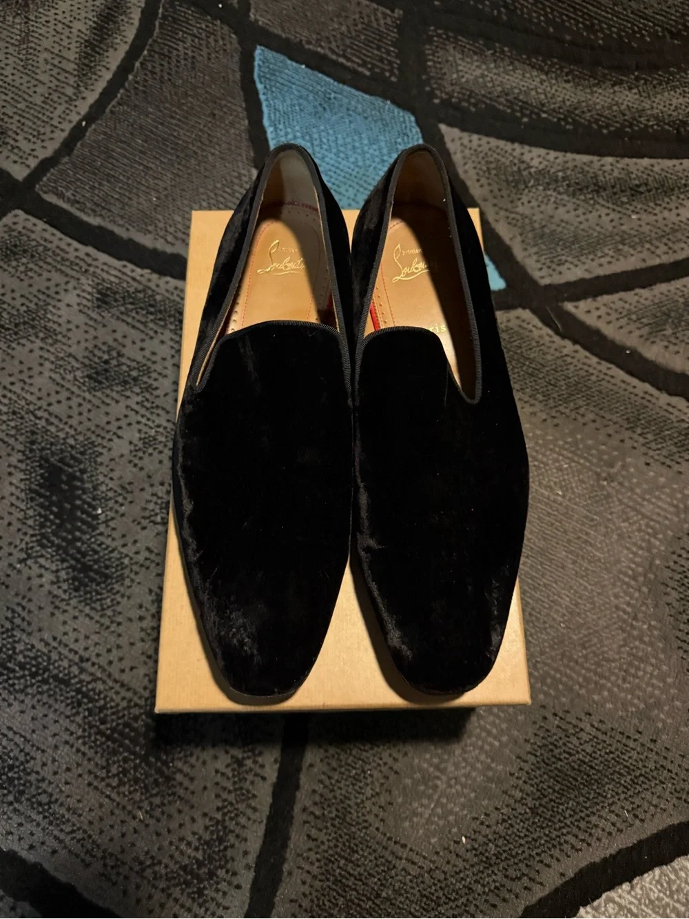Christian Louboutin Black Velvet Slip-On Loafers